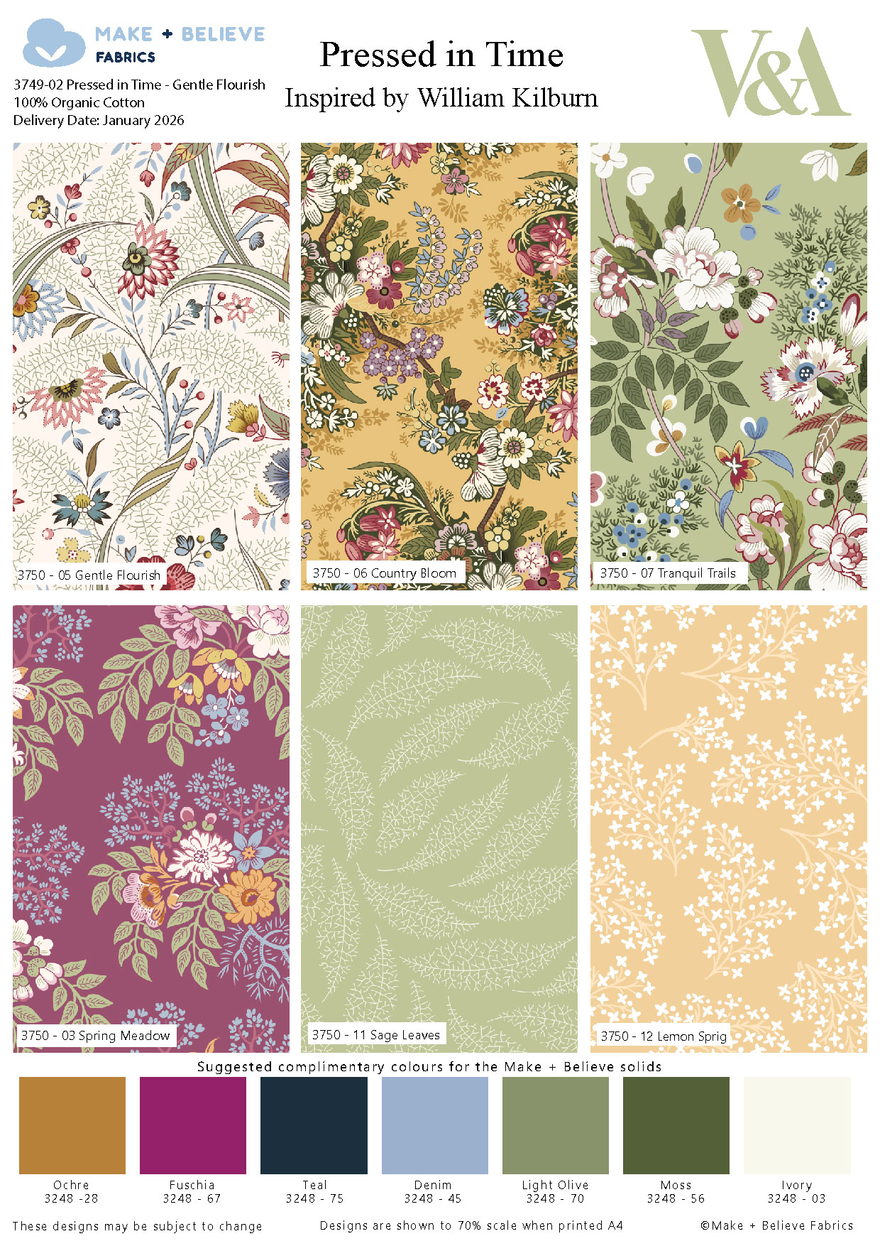 (Pre-order) Pressed in Time - William Kilburn - The V&A - Organic Fat Quarters (3749) - Image 2